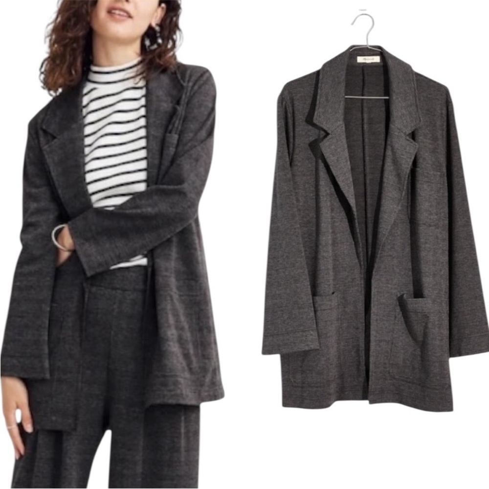 Madewell Oversized Knit Blazer in Gravel Glen Plaid Print